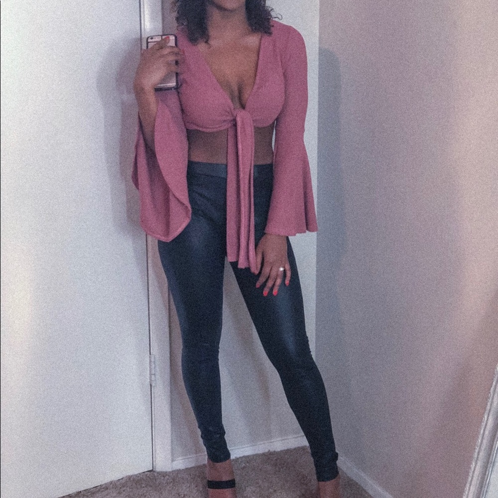 Pink crop top that ties in the front